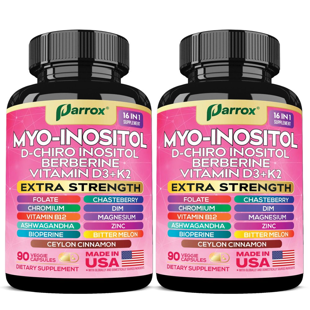 Myo-Inositol Supplement with D-Chiro Inositol, DIM, Berberine, Vitamin D3 + K2, Methylated B12, Chromium, Ceylon Cinnamon, Zinc, Ashwagandha, Chasteberry, Magnesium, Bioperine, Bitter Melon (2 Pack)