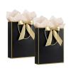 JMANNI Gift Bag, 2PCS Gift Bags Large with Ribbon and 2 Greeting Cards 4 Tissue Paper, Portable Paper Gift Bag with Handles, Birthday Gift Bags,Present Bags for Wedding Party Mothers Day(Black-Gold) view 1