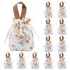 WEBEEDY 12 Pcs Floral Small Gift Bags with Handles Mini Drawstring Gift Pouches, 5.1x5.9 Inch Canvas Tea Party Favor Bags Candy Gift Bag for Wedding Bridal Shower Birthday Party (Champagne Color) view 1