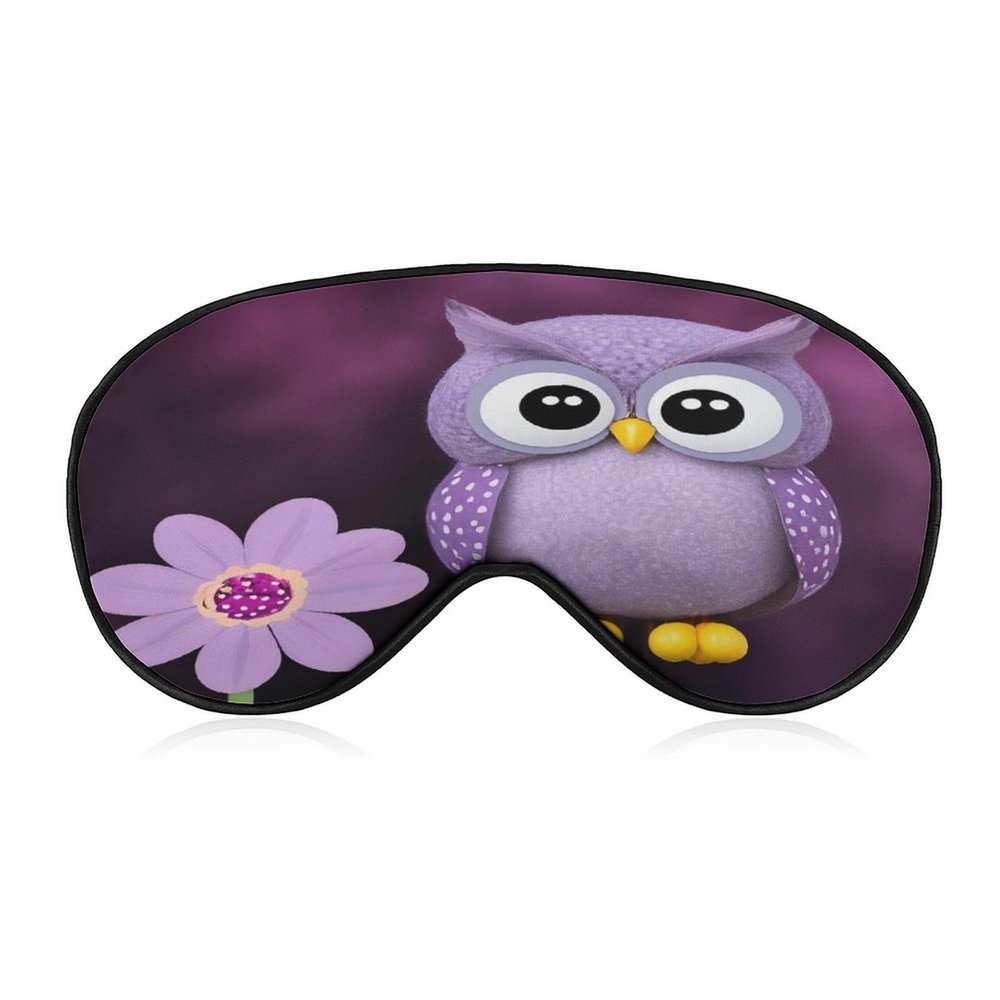 Adult Blackout Purple Flower and Owl Eye Mask,Sleep Masks with Adjustable Elastic Strap, Night Blindfold for Rest Travel Airplane Home