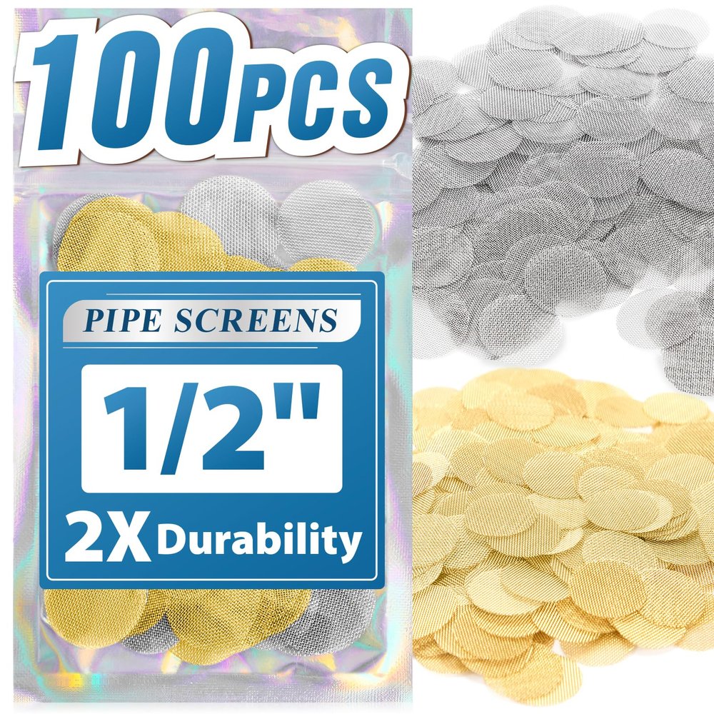 100 Pcs Heavy Duty Pipe Screens, 1/2 Inch Pipe Filter, 50 Pcs 0.5 Inch Stainless Steel Metal Mesh Screen and 50 Pcs Brass Filters