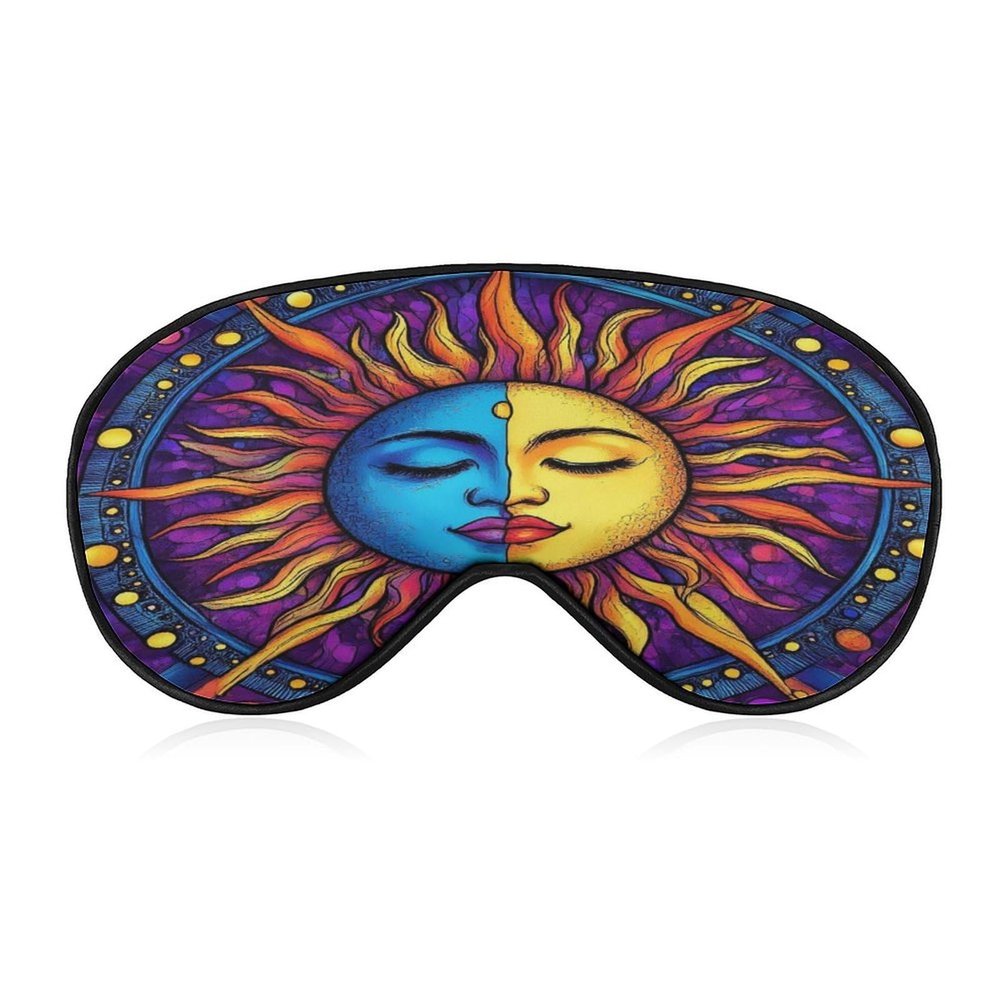 Adult Blackout Hippie Sun Moon Art Eye Mask,Sleep Masks with Adjustable Elastic Strap, Night Blindfold for Rest Travel Airplane Home