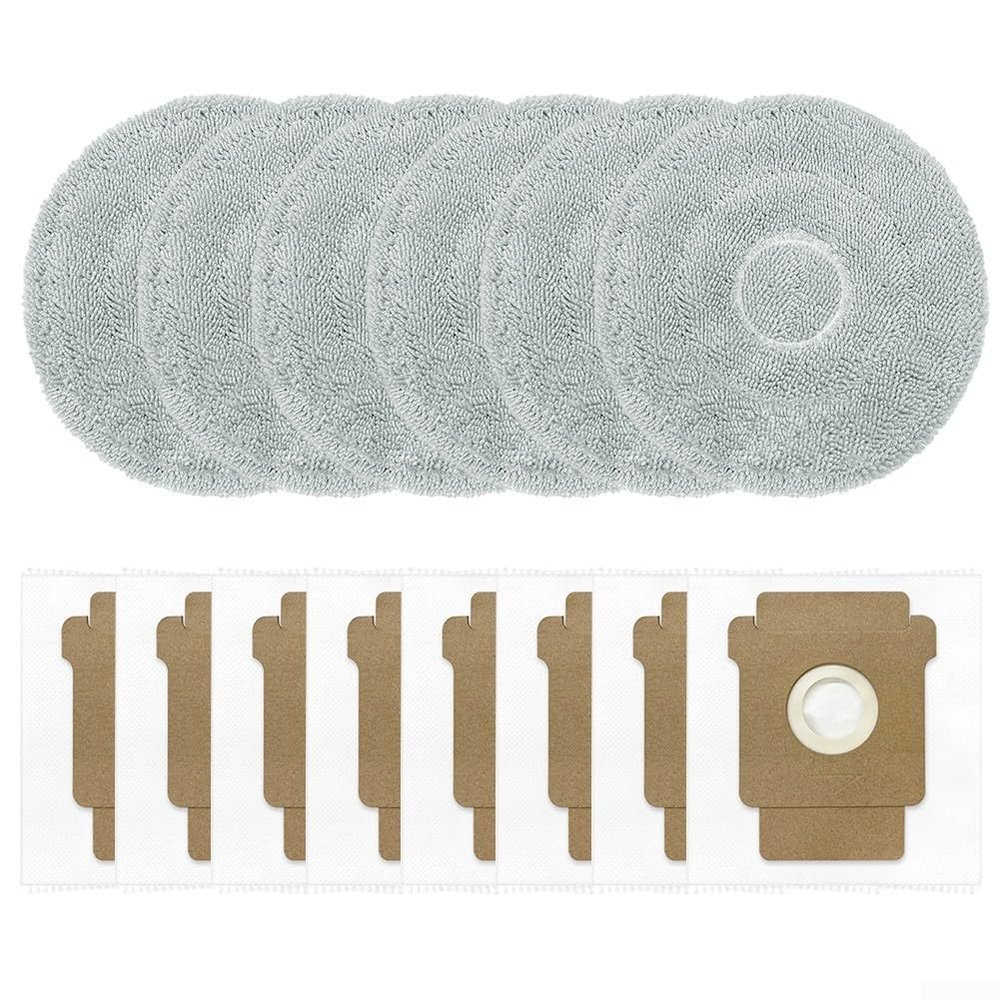 14Pcs Bags Mop Pads Replacement Kit For Roomba Plus 405 For Combo / 505 For Combo, With 6 Microfiber Mop Cloths 8 Collection Bags, Vacuum Parts & Accessories