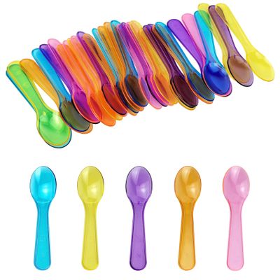 100 Pcs Mini Spoons, Multicolor Disposables Plastic Tasting Spoons for Ice Cream Cake Dessert Party Activity (Multicolor)