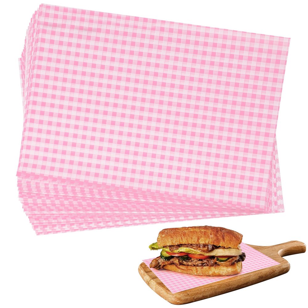 GeeRic Memorial Day Waxed Deli Paper Sheets for Food Wrapping, 7.87 * 11.8 Inch 100 Pcs Food Basket Liners for Sandwiches Out Dining Picnics Party Wrap Sheets Pink
