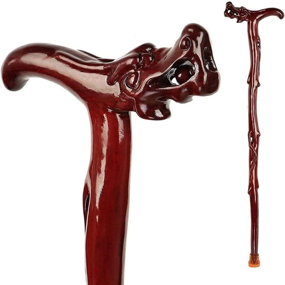 Hardwood Walking Cane- Dragon - Carved Comfort Handle, Unisex Support for All Walks