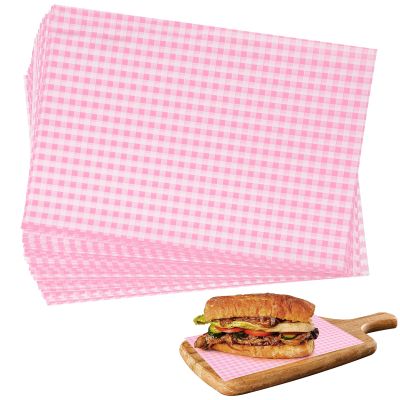GeeRic Independence Day Waxed Deli Paper Sheets for Candies, 9.84 * 13.78 Inch 100 Pcs Food Basket Liners for Sandwiches Out Dining Picnics Party Wrap Sheets Pink