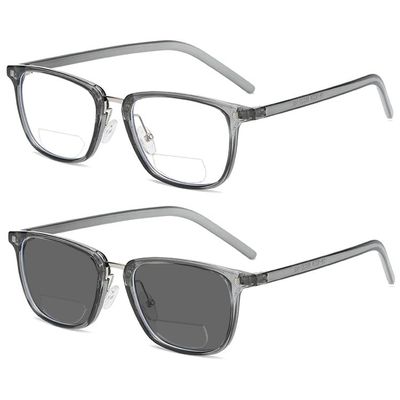 bullabulling Retro Square Bifocal Reading Glasses For Men Women Photochromic Lens Transition Sunglasses Presbyopia UV400 (Gray, 2.25, x)