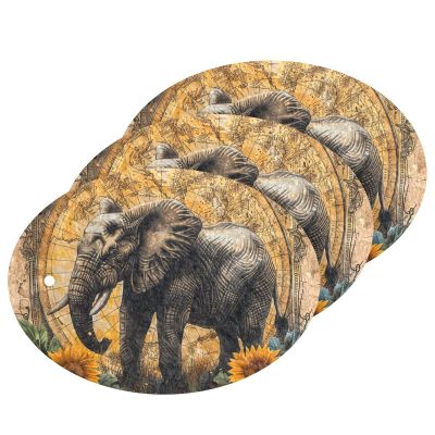 Vintage Boho Elephant Sunflowers Absorbent Kitchen sponges for Washing Multipurpose Kitchen sponges for Washing Dishes Stain & Odor Resistant (3 Count)