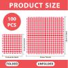 100 Pcs Red Gingham Napkins Disposable - Red and White Checkered Paper Napkins - Scalloped Plaid Dinner Napkins for Picnic BBQ Birthday Wedding Valentines Day Party Supplies view 2