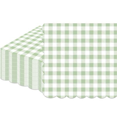 100 Pcs Sage Green Gingham Napkins Disposable - Sage Green and White Checkered Paper Napkins - Scalloped Plaid Dinner Napkins for Picnic Birthday Wedding Bride Shower Party Supplies