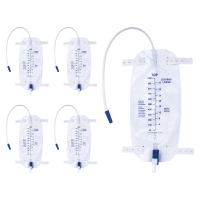 DOKIBI 1000ml Catheter Leg Bags, Urinary Drainage Bag for Men Women with Anti-Reflux Valve, 18 Tubing and Adjustable Cloth Straps, Easy Flip Drain (Pack of 5)