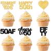 18Pcs Black Gold Dessert Cupcake Topper,Pick for Straight Outta 1976 Cheer to Fifty Years Old Theme Supplies Happy 50th Birthday Party Decoration Supplies view 1