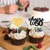 18Pcs Black Gold Dessert Cupcake Topper,Pick for Straight Outta 1976 Cheer to Fifty Years Old Theme Supplies Happy 50th Birthday Party Decoration Supplies view 4