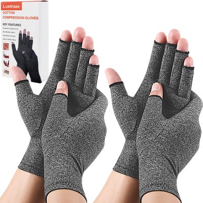 Lustraze 2 Pairs Arthritis Gloves for Women and Men, Pain Relief Compression Gloves Women,Fingerless Design, Breathable Fabric