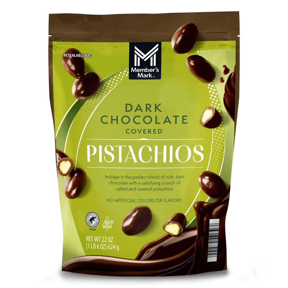 Member's Mark Dark Chocolate Covered Pistachios, 22 Ounces, Resealable Bag
