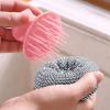 Steel Wool Scrubber with Handle, Multifunctional Metal Scrubber for Pan Pot, Metal Scouring Pads Dishwashing Stainless Steel Scrubbing Pads for Kitchen (Pink) view 4