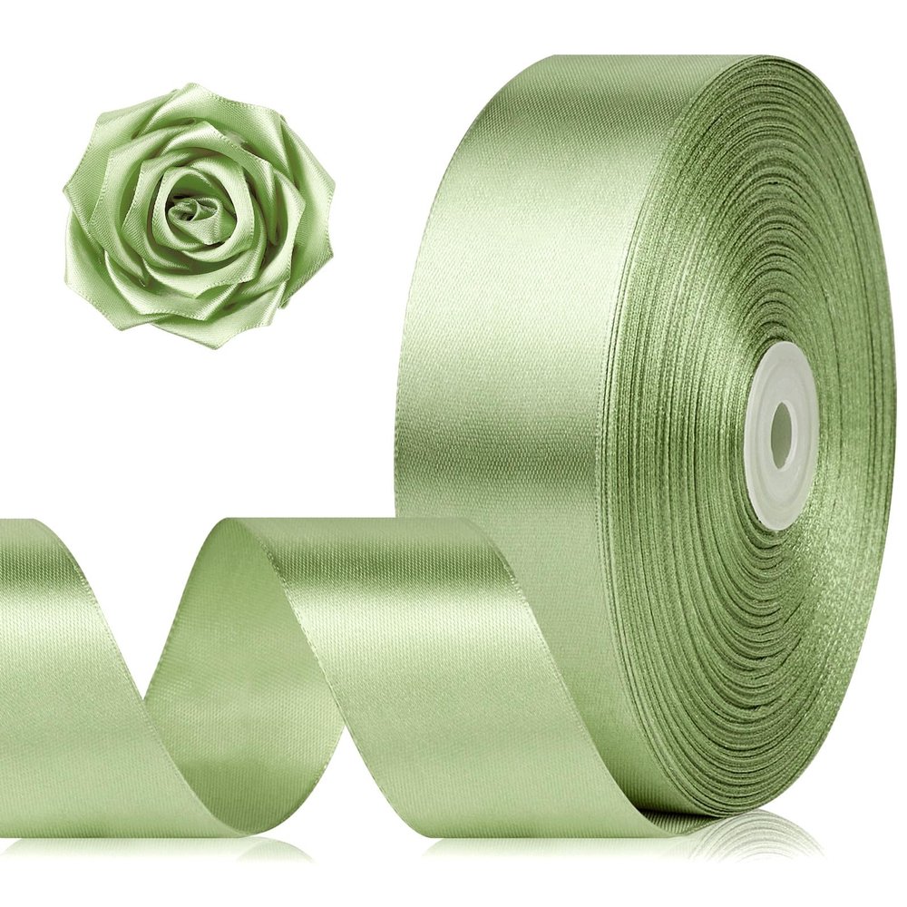 1-1/2 Inch 100 Yards Sage Green Satin Ribbon, Solid Fabric Ribbon Roll for Flower Bouquet, Gift Wrapping, Roses Making, Handmade Crafts