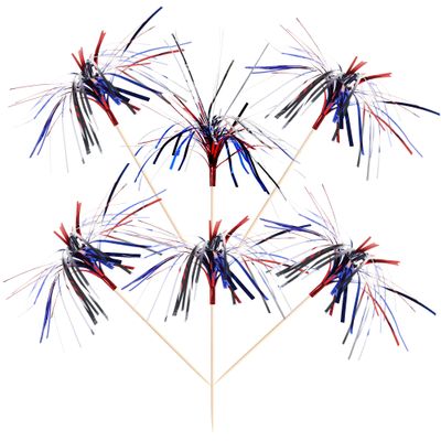 100 PCS 4th of July Cocktail Picks Patriotic Fireworks Cupcake Toppers Red Silver Blue Independence Day Cupcake Picks Cake Decorations for 4th of July American National Day Theme Party Supplies 9 Inch