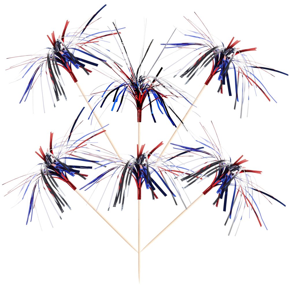100 PCS 4th of July Cocktail Picks Patriotic Fireworks Cupcake Toppers Red Silver Blue Independence Day Cupcake Picks Cake Decorations for 4th of July American National Day Theme Party Supplies 9 Inch