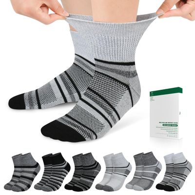 Bulinlulu Diabetic Socks for Men Women,6 Pairs Non Binding Ankle Diabetic Socks for Women Men Size 6-9 9-12(Dark Grey Stripe-Extra Large)