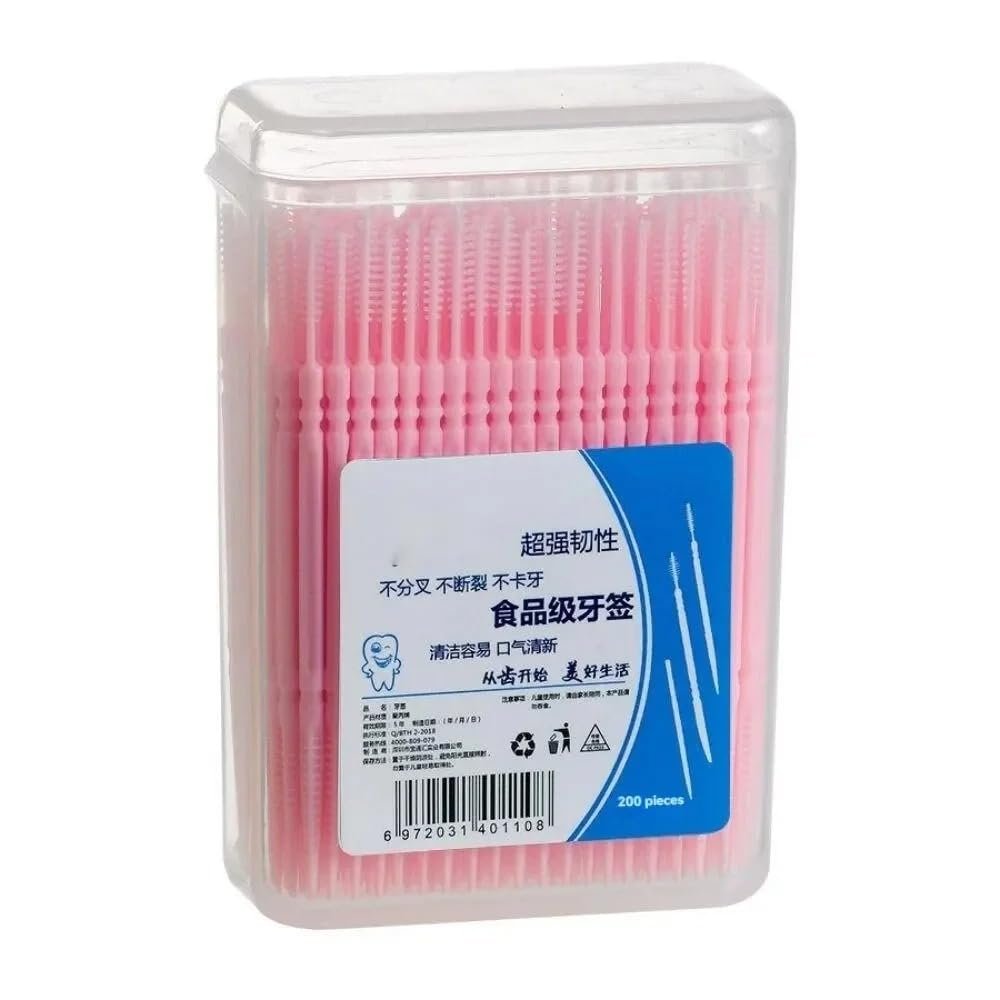200 Convenient Plastic Interdental Floss Picks - Disposable, Neatly Boxed, Personal Hygiene at Home or Travel (Pink)