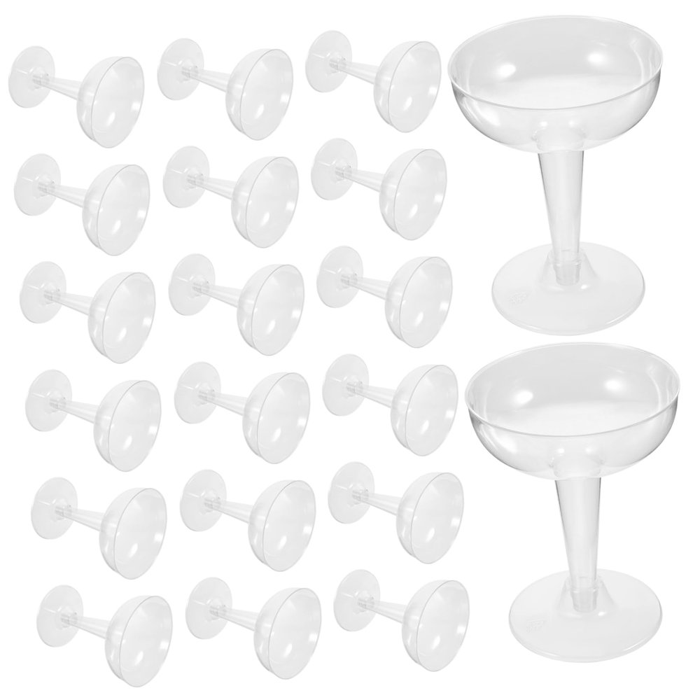 Healifty 20Pcs Disposable Plastic Cocktail Wine Cups High Foot Dessert Glasses for Parties Single Use Drinkware for Pudding and Mixed Drinks