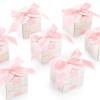 Marspark 50 Pcs Wedding Favor Boxes, 2.5 x 2.5 x 2.5 Inch Wedding Party Candy Boxes with Ribbons Bridal Gift for Guests Bridal Shower Birthday Party Anniversary Supplies(Pink) view 1