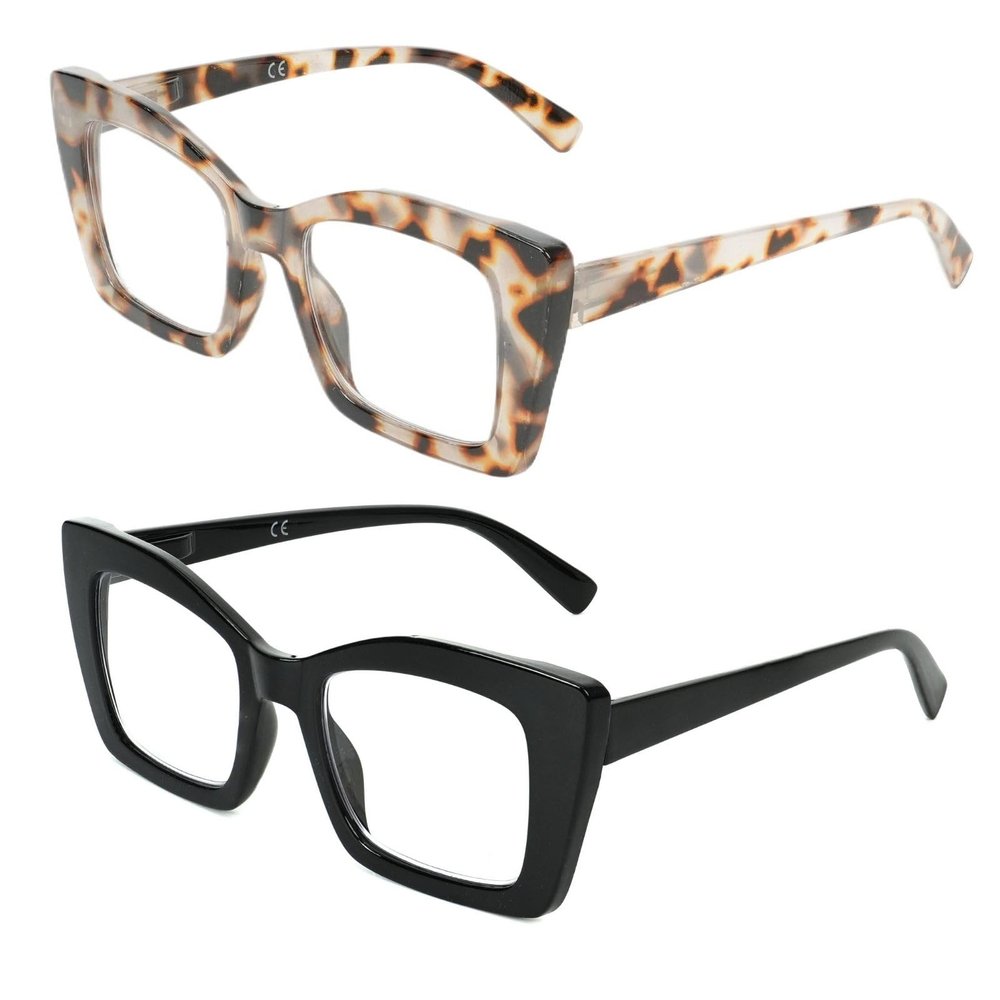 Rayzzol Oversized Reading Glasses for Women Blue Light Blocking Readers, Bold Square Frame, Clear Lens, Spring Hinge