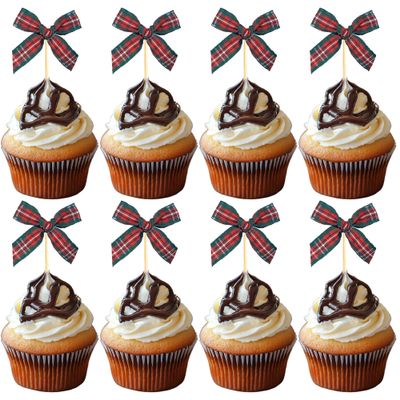 24 PCS Bowknot Cupcake Toppers Bow Baby Shower Cupcake Picks Bow Theme Birthday Party Decorations for Bowknot Theme Baby Shower Birthday Bridal Shower Wedding Party Decoration Supplies Red Green