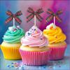 24 PCS Bowknot Cupcake Toppers Bow Baby Shower Cupcake Picks Bow Theme Birthday Party Decorations for Bowknot Theme Baby Shower Birthday Bridal Shower Wedding Party Decoration Supplies Red Green view 3