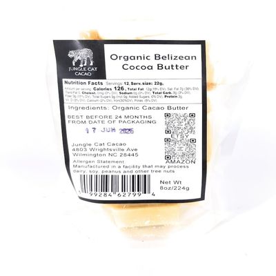 Jungle Cat Cacao Organic Belizean Cocoa Butter - 8oz - Pressed From Fresh Roasted Cacao - Tropical Aroma - Food Grade