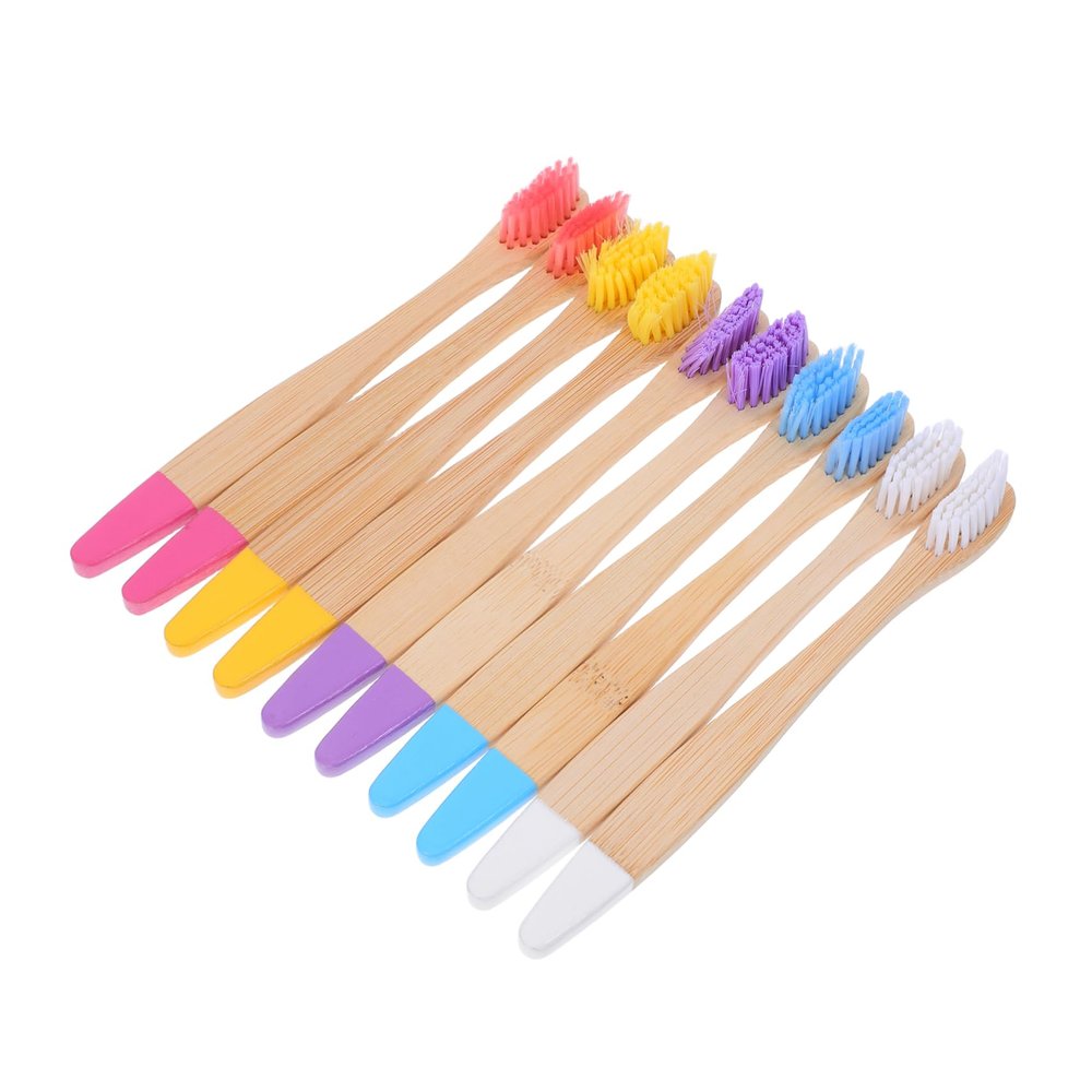 NOLITOY 10pcs Toothbrushes with Soft Bristles Vibrant Hand Painted Wooden Handles for Oral Care Easy to Distinguish Colors Travel Friendly
