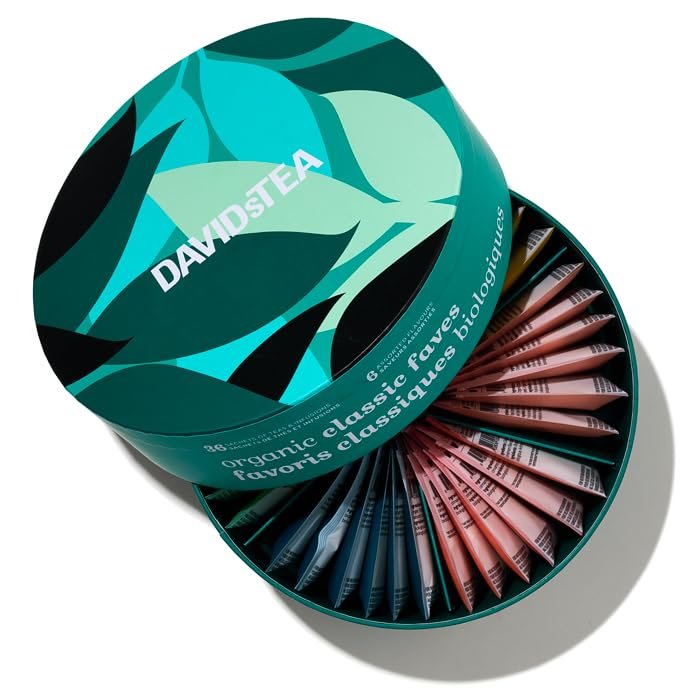 DAVIDsTEA Classic Faves Sachet Tea Wheel Tea Assortment, Bigger Ingredients for Fuller Flavour Teas Sachets, 36 tea bags