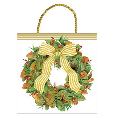 Caspari Magnolia Wreath Small Square Gift Bag - includes 1 Gift Bag