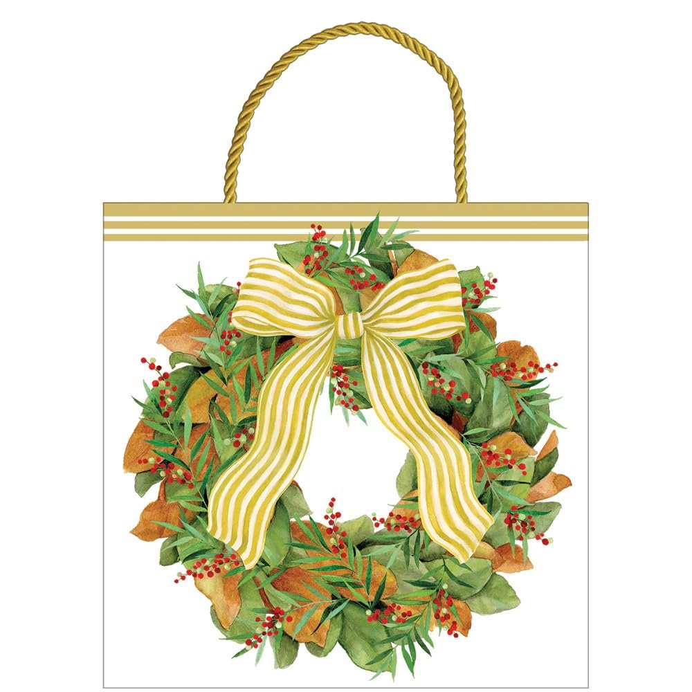 Caspari Magnolia Wreath Small Square Gift Bag - includes 1 Gift Bag