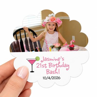 Personalized 21st Birthday Stickers with Photo, Custom Labels with Photo and Your Text, 30th Birthday, 1st Birthday, Treat Bag Labels, Gift Tags (2.5" Scallop)