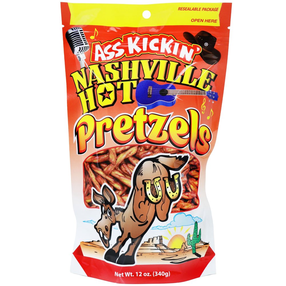 ASS KICKIN Nashville Hot Pretzels 12oz Bag of Spicy Seasoned Pretzel Twists Crunchy Hot Snack with Bold Southern Flavor Gourmet Pretzels Made in USA