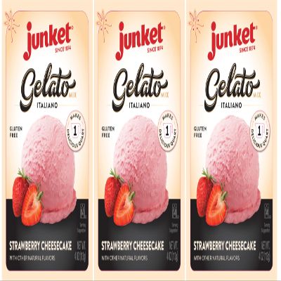 Junket Gelato Mix: Strawberry Cheesecake Homemade Gelato Ice Cream Mix for Ice Cream Maker or Stir By Hand, Start to Finish in Minutes, 4 ounce box, Yields 1 quart Frozen Gelato (Pack of 3)