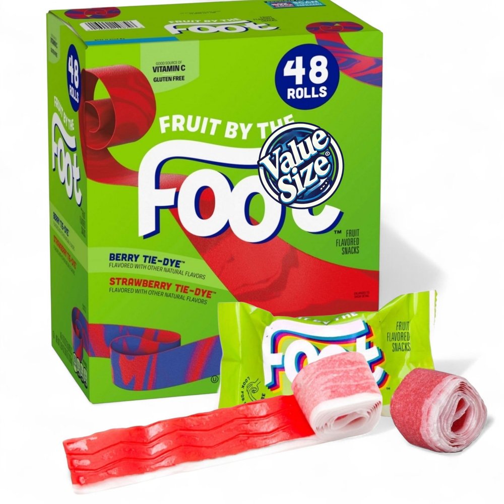 Fruit rolls 48-Count Tie-Dye Style Fruit Flavored Snack Rolls Assorted Stretchy & Fun Snacks for Kids and Adults Individually Wrapped Custom Bundled by MOOCHI