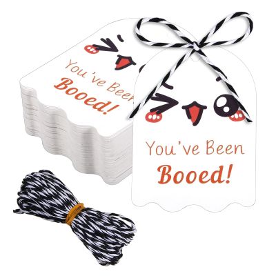 You've Been Booed Tag, Boo Basket Stuffers for Men Kids, 80 Pcs Halloween Tags with String, Happy Halloween Tags for Goodie Bags, Boo Candy Bags Labels, Fall Basket Stuffers for Him Her