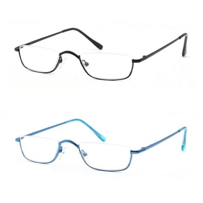 COVESATO Half Reading Glasses, Half Lens Frame Metal Readers for Women Men Black+Blue,3.00