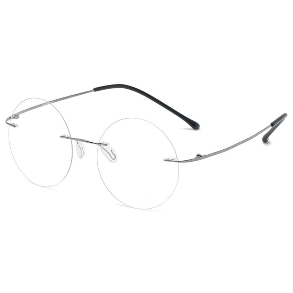 KOOSUFA Titanium Rimless Round Reading Glasses for Men Women, 1x Grey +2.5