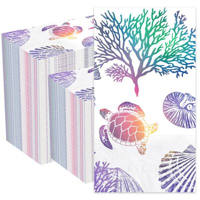 200 Summer Paper Napkins Nautical Coastal Disposable Guest Paper Napinks Beach Ocean Theme Decorative Kids Paper Napkins Guest Hand Towels for Bathroom Birthday Party Baby Shower Lunch Dinner Kitchen