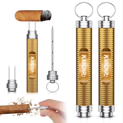 2-Pack Cigar Draw Enhancer Tool, Cigar Poker & Cigar Nubber 2-in-1, Practical Cigar Accessories with Key Ring for All Cigars (Gold & Gold)