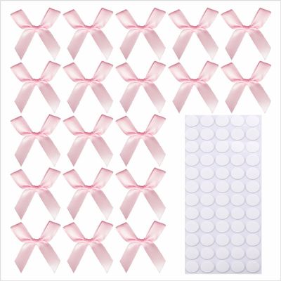 Hgzgch 60pcs 1.7" Mini Pink Ribbon Bows Decor Small DIY Satin Bows for Crafts, Little Bows for Gift Wrapping, Tiny Bow Stickers for Note Card Bow Baby Shower Cake and Candle Decorations