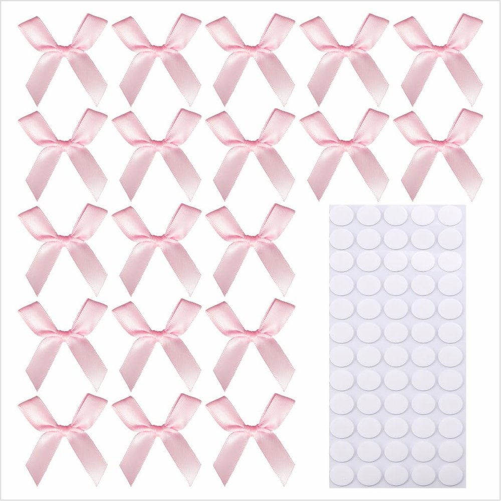 Hgzgch 60pcs 1.7" Mini Pink Ribbon Bows Decor Small DIY Satin Bows for Crafts, Little Bows for Gift Wrapping, Tiny Bow Stickers for Note Card Bow Baby Shower Cake and Candle Decorations