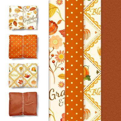 Aobkiat Fall Thanksgiving Tissue Paper for Gift Bags,24 Sheets Pumpkin Maple Leaf Design Paper,Orange Wrapping Craft Paper for DIY, Autumn Harvest Present Packaging,15 x 20 Inch