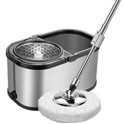 HSDXBA Spin Mop and Bucket with 5 Extra Pads Self-Cleaning Self-Wringing System Telescopic Spin Wet & Dry Mops for Cleaning Hardwood Laminate Tile Floors,Silver