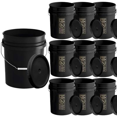10 Pack - 5 Gallon Plastic Buckets with Lids - Food Safe, Stackable, BPA-Free Bulk Storage